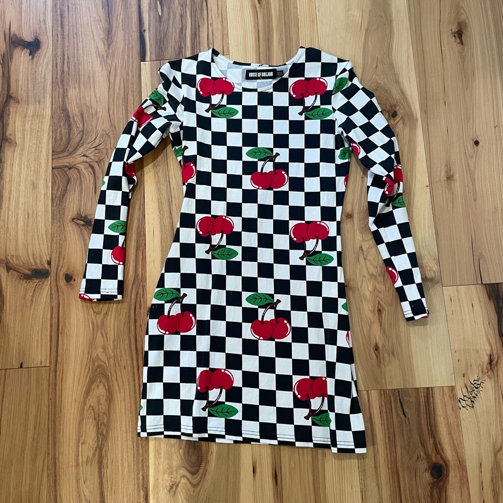 House of holland size 4 cherry checkered dress